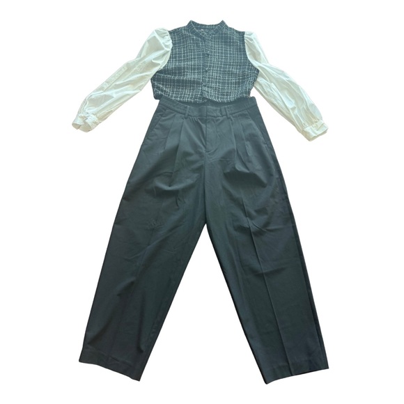 Zara Pants - Zara Tweed Puff Sleeve Top & Tailored Black Pants Set XL L NWT Chic Outfit
